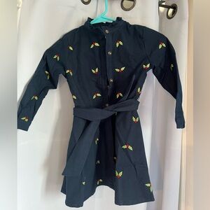 Kiel James Patrick Navy Kids Dress with Embroidered holly Accents. 5T